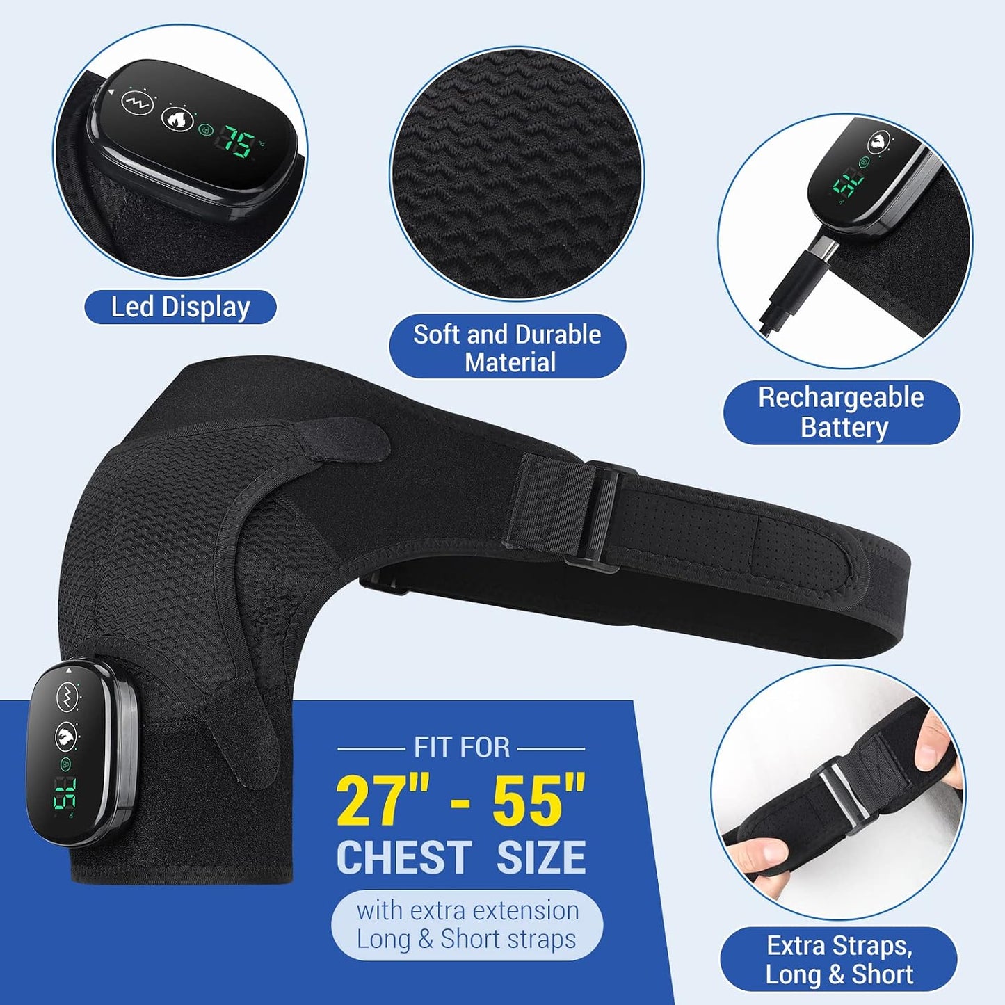 Shoulder Heating Pad with Massage , Shoulder Massager for Pain Relief | Shoulder Massager with Heat, Heated Shoulder Wrap for Rotator Cuff, Heated Shoulder Brace for Women Man