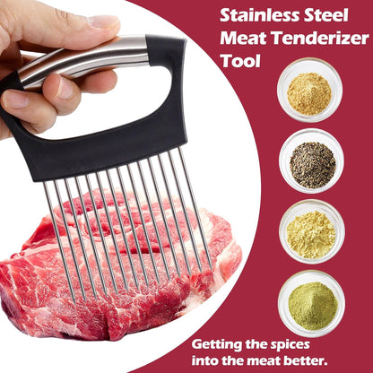 JAYVAR Extra-Large Onion Holder for Slicing, 304 Stainless Steel | 14 Long Needles, Onions Cutter Vegetable Chopper, Tomato Cutter Slicer, Kitchen Gadgets for Evenly Slicing