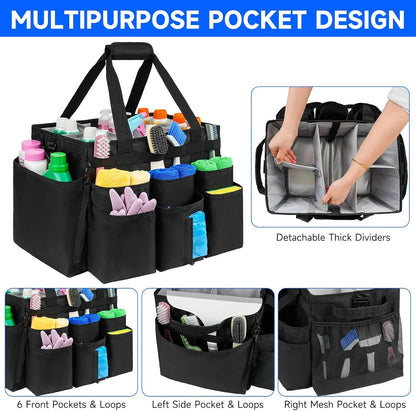 Large Rolling Cleaning Caddy Bag with Detachable Trolley,Cleaning Cart on Wheels with Shoulder Strap,Cleaning Supplies Organizer for Housekeepers,Purple