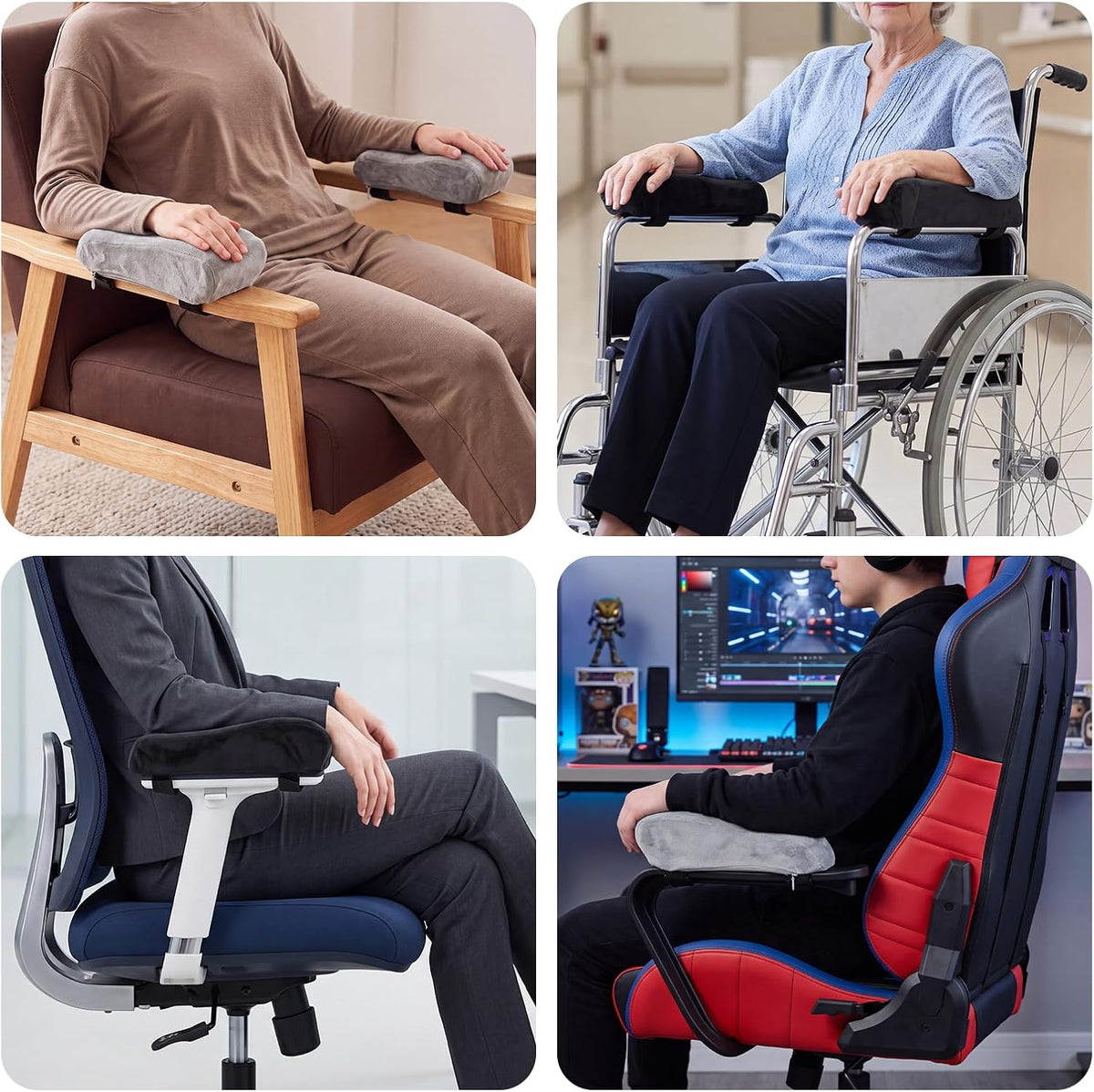 THARAHT 2pcs Ergonomic Blue Mesh Gel Memory Foam Armrest Support Pillow Anti Slip Adjustable Office Chair Games Home Wheelchairs