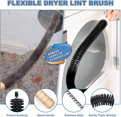 PetOde 2Pcs Dryer Vent Cleaner Kit Universal Vacuum Hose Attachment & Brush | Black Upgraded Flexible Hose for Smooth Airflow Without Whistling Noise, Fits Most Vacuums for Deep Cleaning