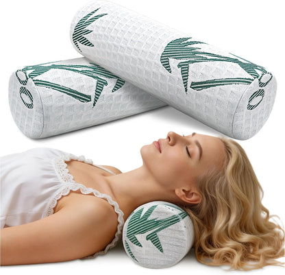Asatdd Cervical Neck Roll Pillow 2 Pack, Round Bolster Pillow with Washable Cover for Lumbar Legs Support, Sleeping, Office and Travel, 5" x 17"