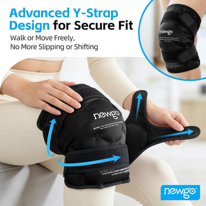NEWGO Knee Ice Pack Wrap, 360° Full Wrap, Blue | Y-shaped Strap Stays Put, Reusable for Knee Replacement, ACL, Arthritis, Swelling, and Sports Injuries, 21.7" x 9.8"