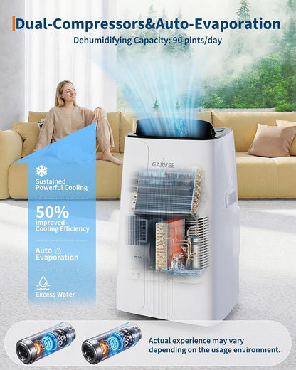 Garvee 14,000 BTU Portable Air Conditioner, 3-in-1 Portable AC for Rooms | Fast & Quiet Cooling for Rooms up to 750 Sq.Ft, Remote Control, LED Display Panel, Included Easy Install Window Kit