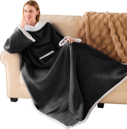 IFNOW Sherpa Wearable Blanket with Sleeves, Oversized Snuggle Robe, Purple | 430GSM Thick, 55x69", Big Pocket, TV Blanket,Fall Winter Dorm Essentials or Office, Christmas Birthday Gifts for Women Men