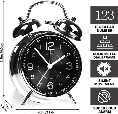 AYRELY® Super Loud Alarm Clock for Heavy Sleepers, 4.5 Inch Twin Bell Retro