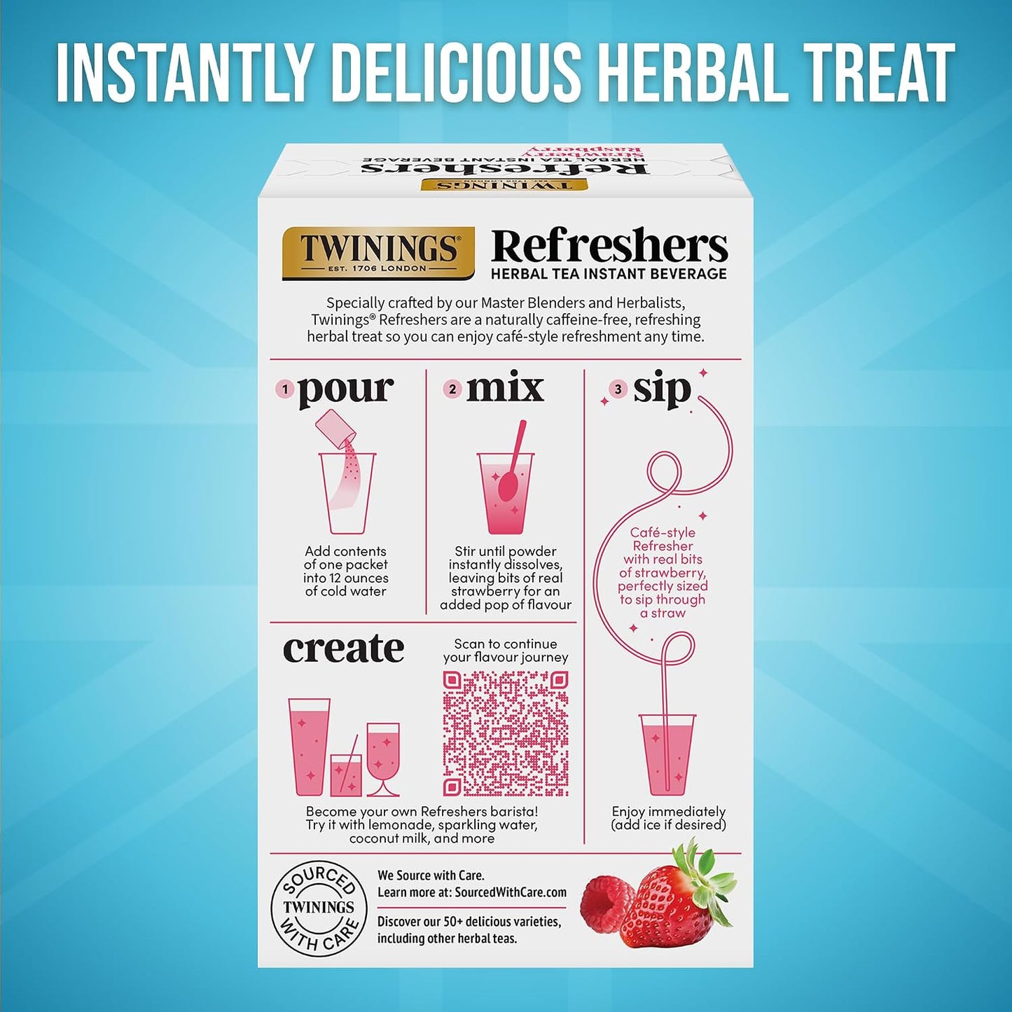 Twinings Strawberry & Raspberry Herbal Iced Tea, 72 Oversized Tea Bags, Makes 18 Pitchers or 144 Servings, Unsweetened, Naturally Caffeine-Free, 72 Count (Pack of 1)