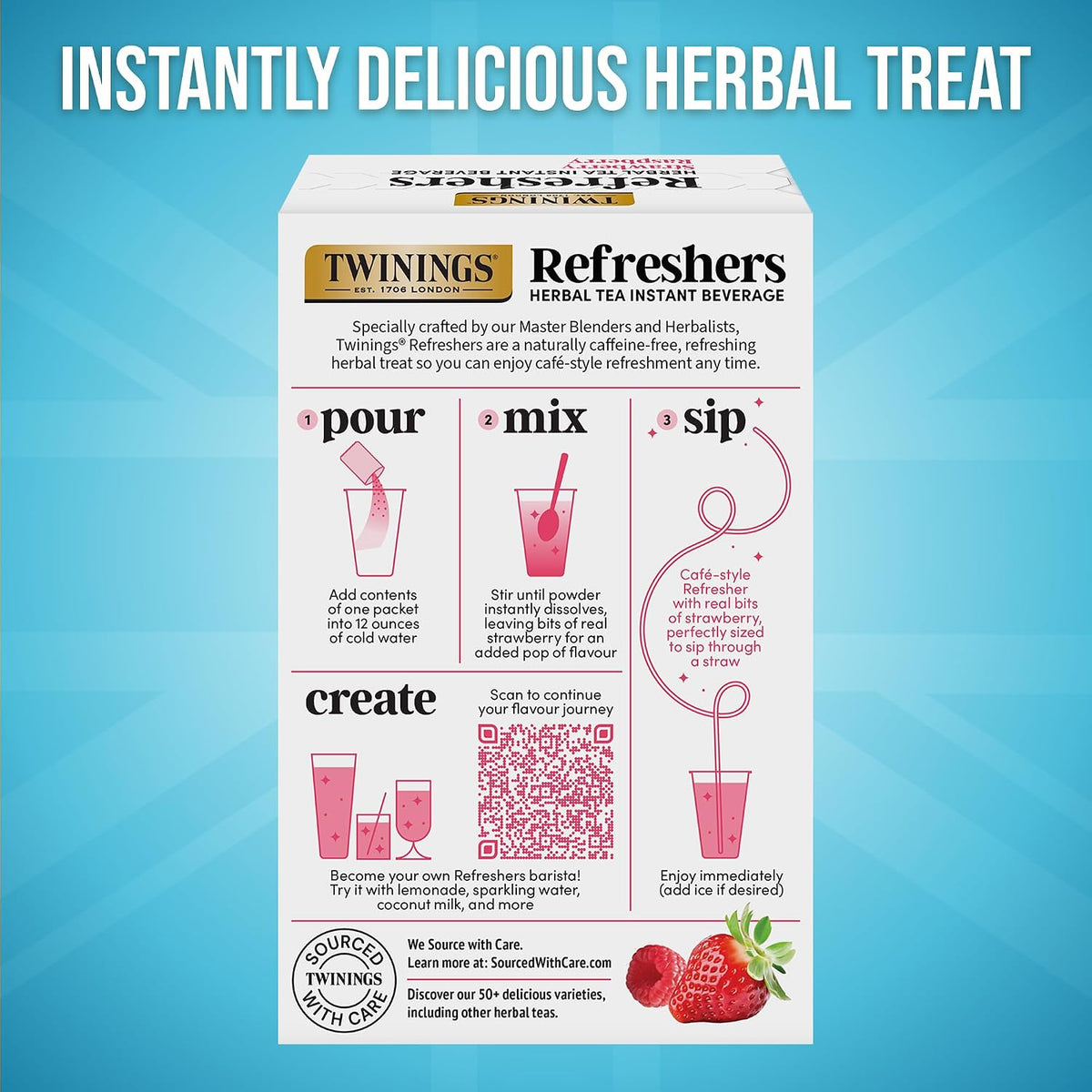 Twinings Strawberry & Raspberry Herbal Iced Tea, 72 Oversized Tea Bags, Makes 18 Pitchers or 144 Servings, Unsweetened, Naturally Caffeine-Free, (Pack of 1)