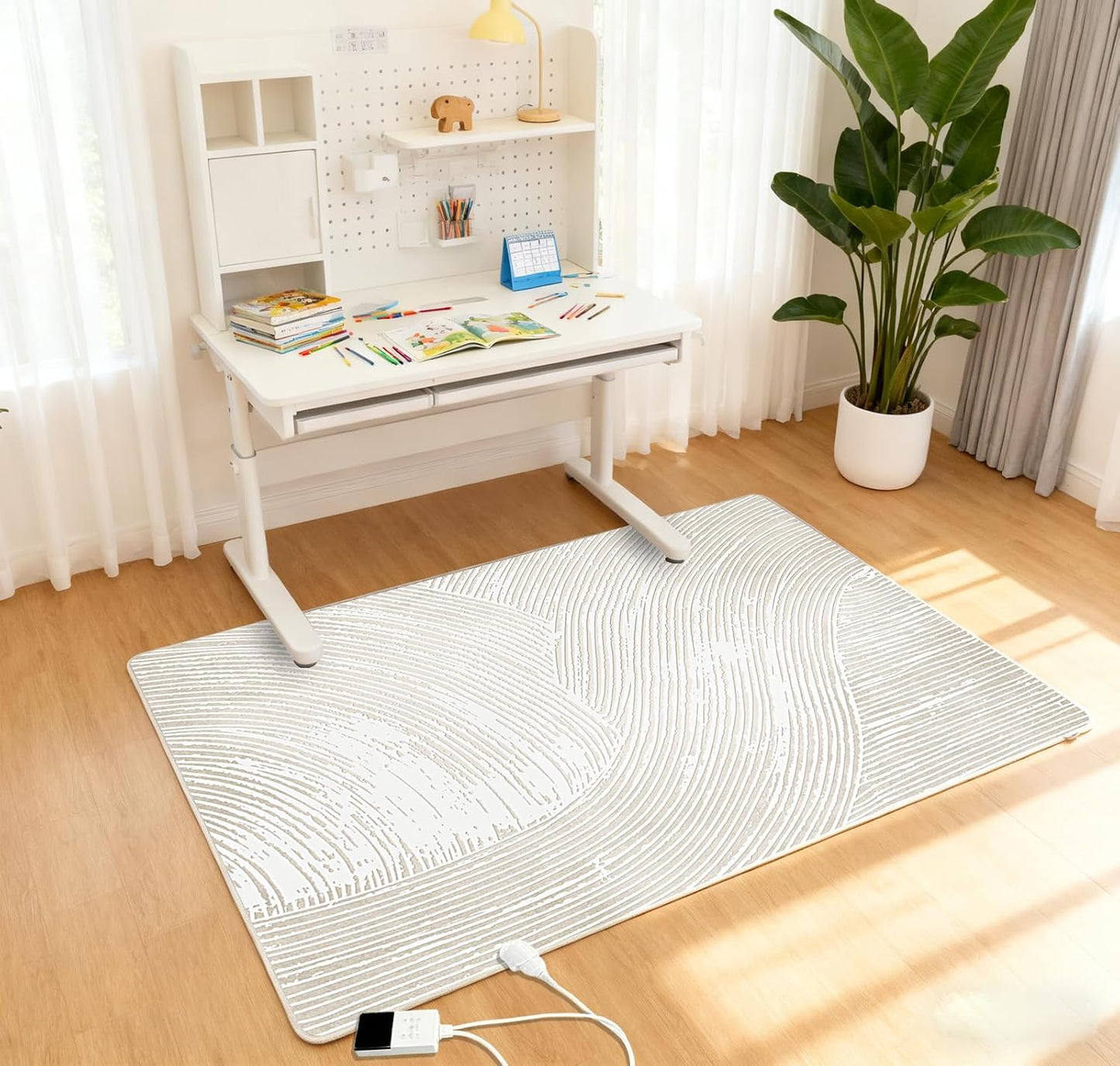 Electric Heated Carpet 35x55in Soft Plush Heating Rug 450W CX | Instant Warmth in 30s, 60 Heat Levels 12h Timer, Energy Efficient Safety Protection Ideal for Home Office Playroom 120V