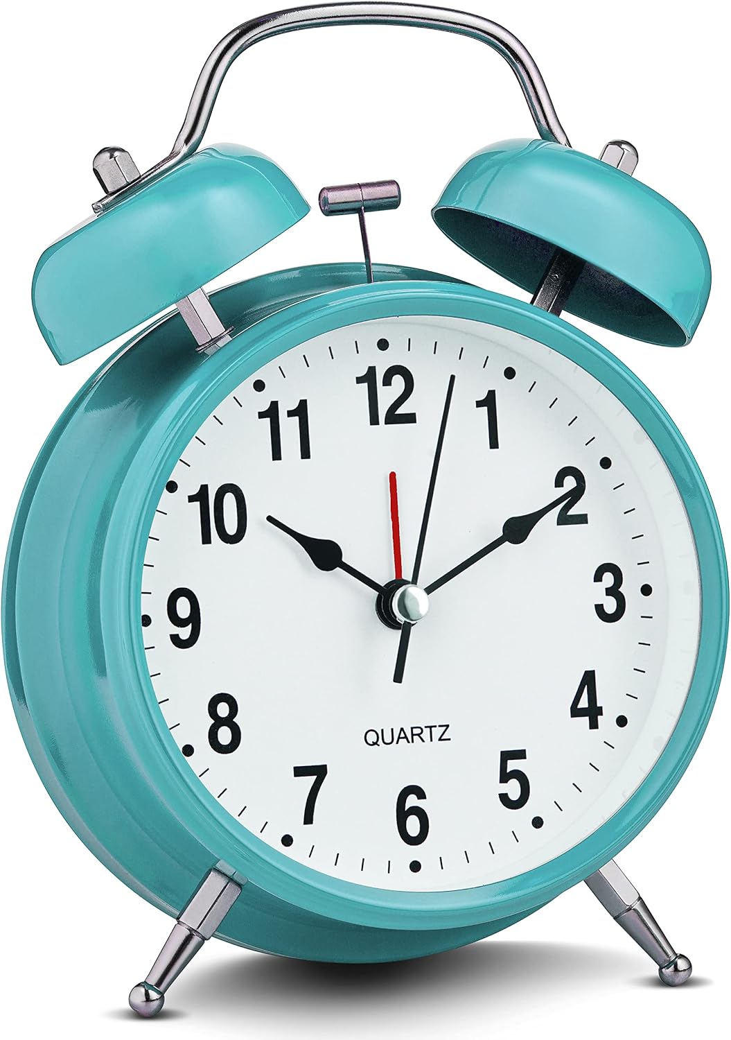 Bernhard Products Analog Alarm Clock 4" Twin Bell Vintage Navy Blue Silent Non-Ticking Quartz Battery Operated Extra Loud with Backlight for Bedside Table Desk, Retro Old Fashioned for Heavy Sleepers