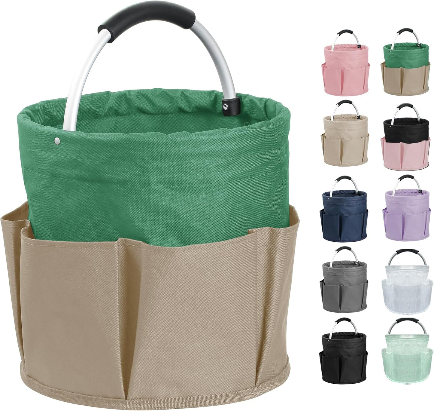 17L Cleaning Caddy with Handle and 6 Pockets, Foldable Cleaning Supply Caddy, Portable Shower Caddy in 600D Oxford Fabric, Multifunctional Storage Basket for Camping, Gardening, Black