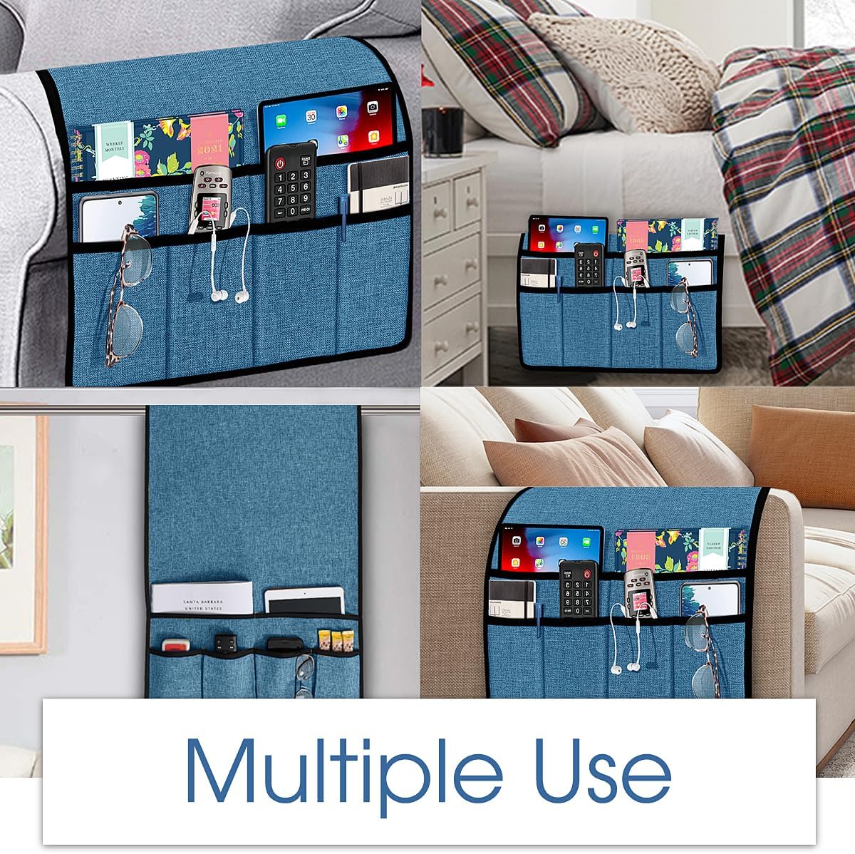 Joywell Remote Caddy Couch Remote Control Holder for Recliner Sofa Armrest Organizer Non Slip Arm Chair Caddie with 6 Pocket Storage for Magazine, Tablet, Phone, iPad, Black