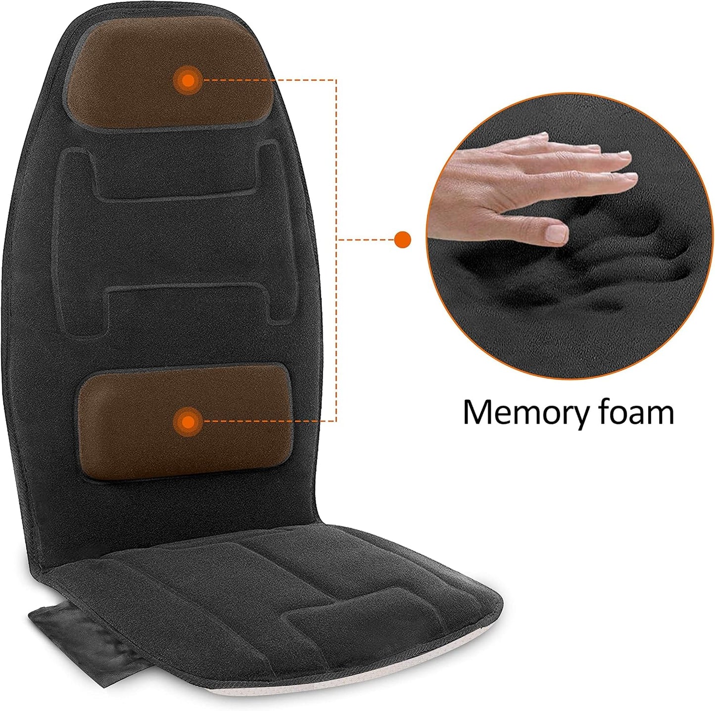 Snailax Massage Seat Cushion with Heat - Extra Memory Foam Support Pad in Neck and Lumbar,10 Vibration Massage Motors, 2 Heat Levels, Back Massager Chair Pad for Back | 【Gift for Men Women】10 Vibration Motors, 5 Massage Modes, Adjustable 3 Intensity,