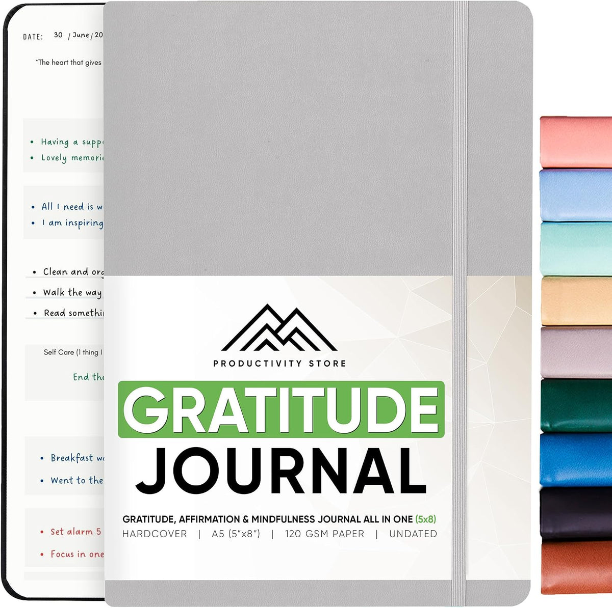 Gratitude & Self-Care Journal - Guided Mindfulness & Mental Health Journal All-in-One with Prompts for Self Discovery - Daily Journal for Men & Women (A5, Black) - PRODUCTIVITY STORE