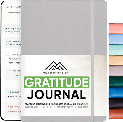 Gratitude & Self-Care Journal - Guided Mindfulness & Mental Health Journal All-in-One with Prompts for Self Discovery - Daily Journal for Men & Women (A5, Black) - PRODUCTIVITY STORE