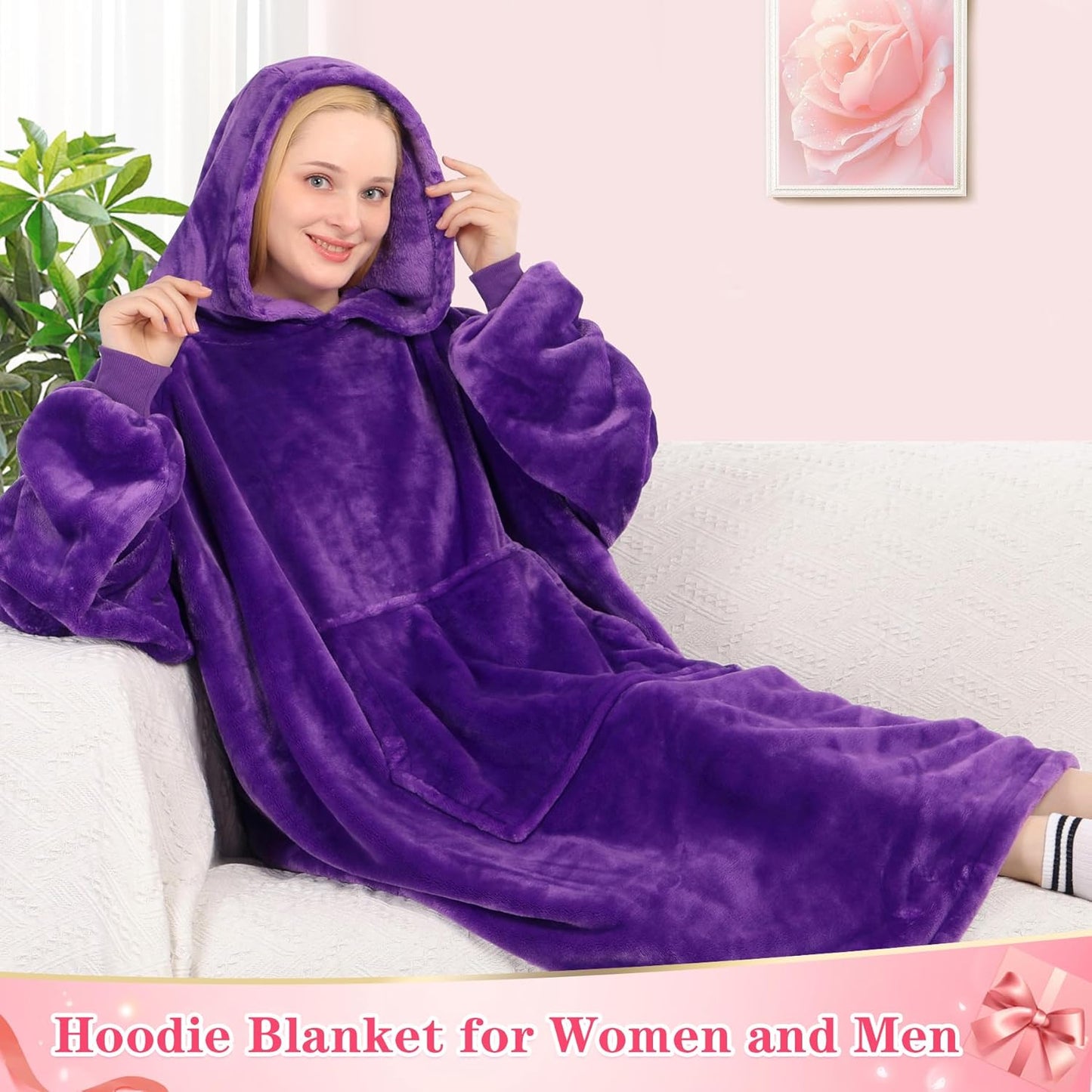 Wearable Blanket Sweatshirt Gifts for Women and Men, Warm and Cozy Giant Blanket Hoodie, Thick Flannel Blanket with Sleeves and Giant Pocket - Dark Gray