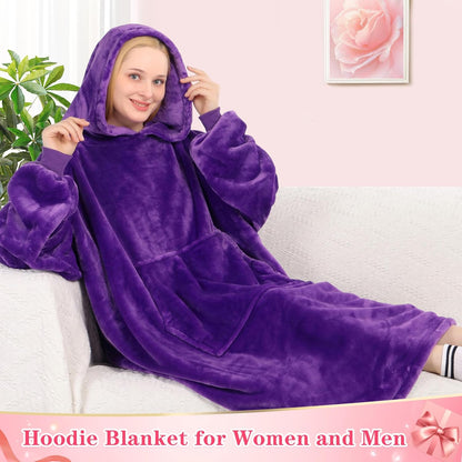 Wearable Blanket Sweatshirt Gifts for Women and Men, Warm and Cozy Giant Blanket Hoodie, Thick Flannel Blanket with Sleeves and Giant Pocket - Dark Gray