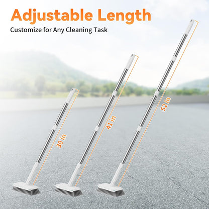 Floor Scrubber, Stainless Steel Wire Scrub Brush with Long Handle | Sturdy, with Squeegee, Deep Cleaning for Concrete, Patio, Driveway, Garage Floor, Pavers, Grout & Moss Removal