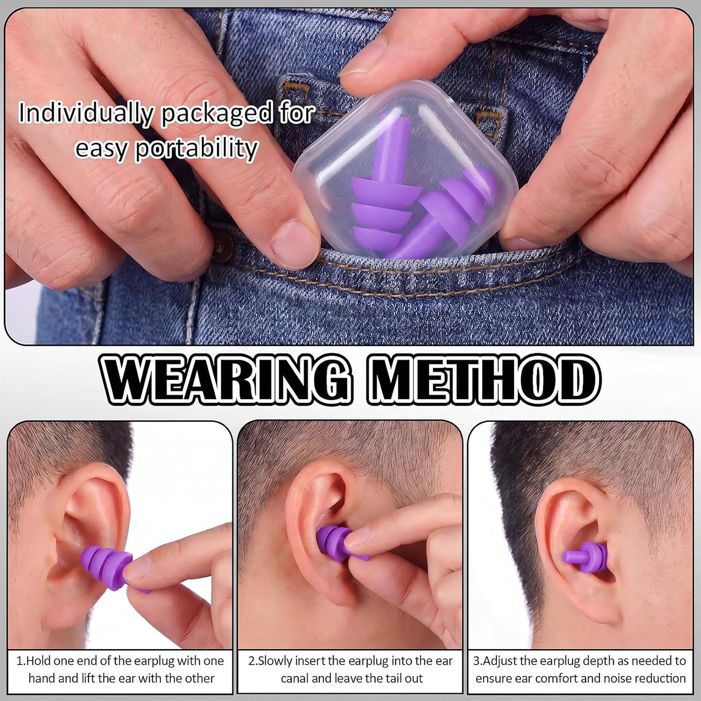 24 Pairs Black Ear Plugs Bulk NRR 29dB Reusable Silicone Ear Plugs with Plastic Cases Soft Foam Plug for Sleeping Noise Cancelling Concerts Shooting Swimming Noise Reduction