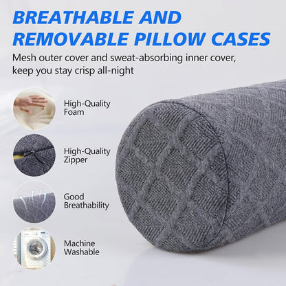 Cozyhealth 3.1" H Small Cervical Roll Pillow, Medium Soft Memory Foam Neck Round Pillow Cylinder Bolster Pillow for Sleeping, Round Neck Support for Bed, Legs, Back and Yoga (Grey, Small - 3.1" H)