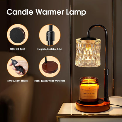 Briever Dimmable Candle Warmer Lamp with Timer, Height Adjustable Electric Candle Wax Warmer, Christmas Birthday Gifts for Women Mom, House Warming Gifts New Home Room Decor, Black Solid Wood Base