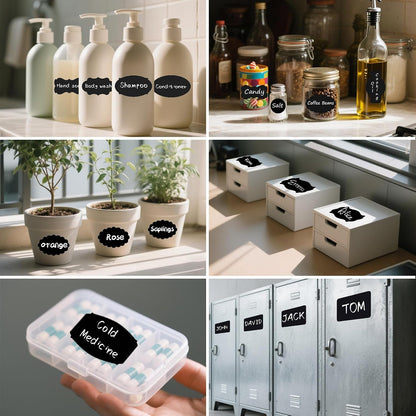 Chalkboard Labels 244 PCS, Waterproof Reusable Blackboard Stickers with 2 Chalk Marker, Erasable Handwritten Stickers or Food Containers, Mason Jars, Pantry, Bottles Storage Bins