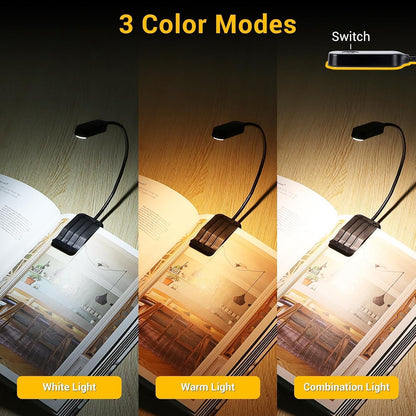 2 Pack Rechargeable Book Lights for Reading in Bed, Eye-Caring Clip-On Reading Lights with 3 Color Temperatures & 3 Brightness Levels, Lightweight Book Light for Night Reading, Kids, Study