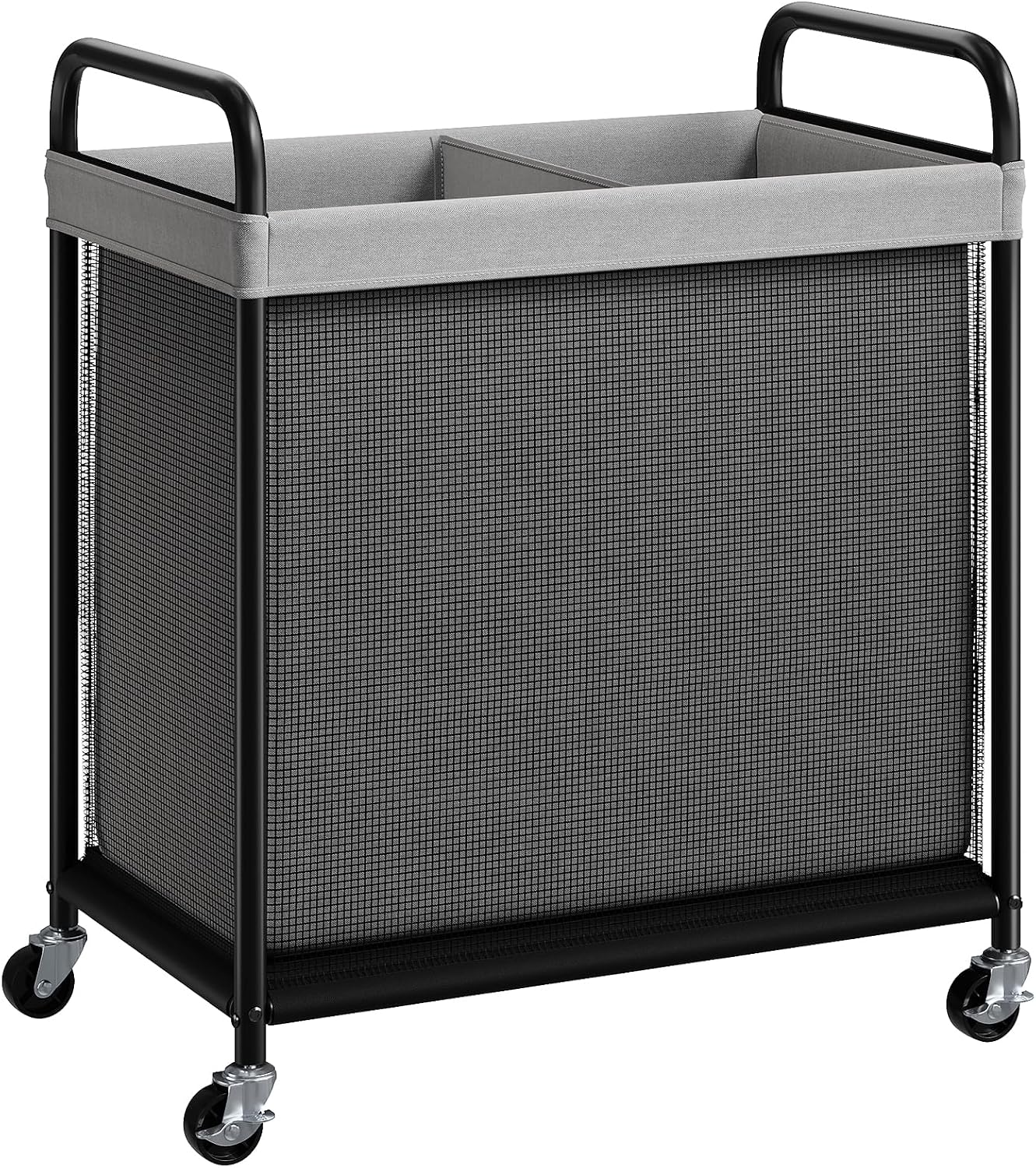 ELYKEN Laundry Hamper 2 Section, 100L Rolling Laundry Sorter with Wheels | Removable Washable Liner Bags, Sturdy Steel Frame and Metal Handle, Double Compartment Clothes Organizer for Laundry Sorting