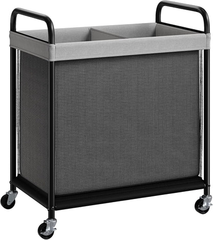 ELYKEN Laundry Hamper 2 Section, 100L Rolling Laundry Sorter with Wheels | Removable Washable Liner Bags, Sturdy Steel Frame and Metal Handle, Double Compartment Clothes Organizer for Laundry Sorting