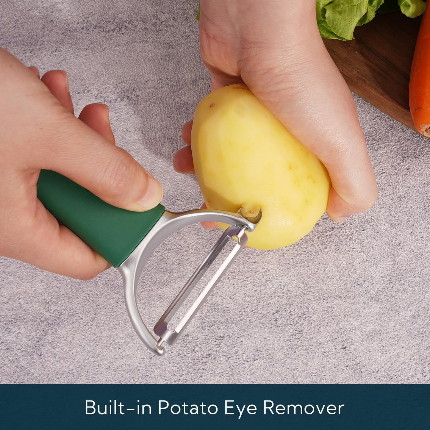 KITCHENDAO Swivel Vegetable Potato Peeler for Kitchen, Japanese Stainless Steel Sharp Blade, Heavy Duty Die-cast Construction Y Peeler, Built-in Eye Remover, Soft-touch Handle, Dishwasher Safe, Black