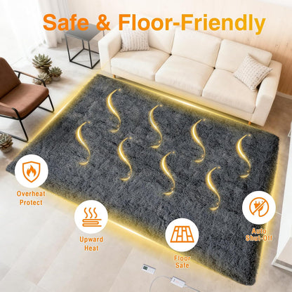 4x6 ft Electric Heated Floor Mat, Soft Plush Foot Warmer Area Rug, Grey