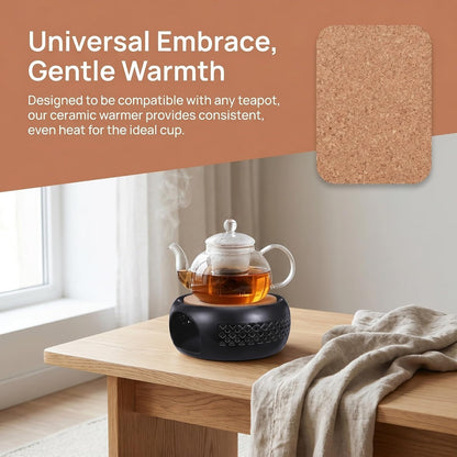 Ceramic Teapot Warmer Tea Pot Heater Stand Portable Round Cork Mat Multipurpose Beverage Warmer Protecting Table Surfaces for Coffee Pot and Soup for Office and Travel Use
