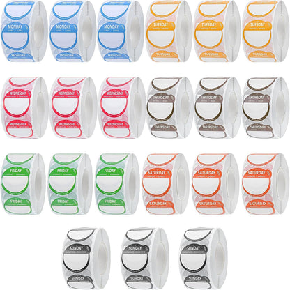 10,500 Pcs Day Dots Food Labels, Removable Date Stickers for Kitchen & Inventory, 21 Rolls Color-Coded Days of The Week Stickers for Containers & Meal Prep (1 Inch)
