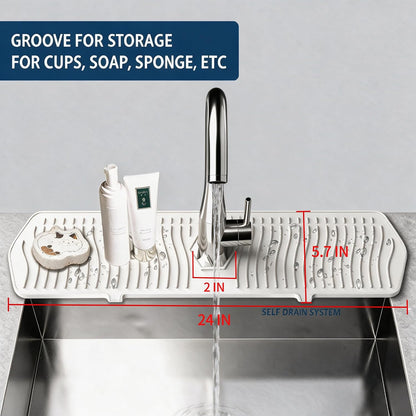 Kitchen Sink Splash Guard Gen2-30" x 6'' Silicone Sink Mat Splash Guard fit for Countertop, Bathroom,Farmhouse,RV by EBIGIC (Grey)