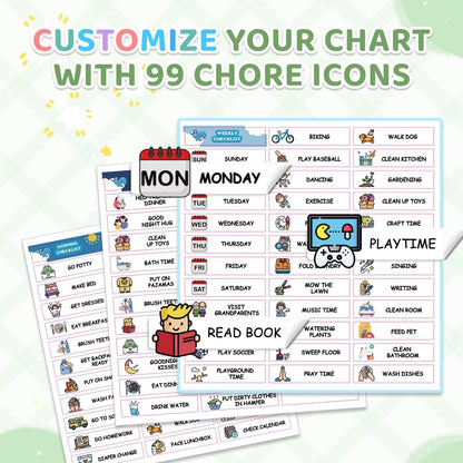 2 in 1 Upgraded Slider Morning/Bedtime Routine Chart for Kids Toddlers - Magnetic Kids Chore Chart for 2 Kids, Dry Erase Chore Chart for Kids, Visual Schedule for Kids with Cute Chore Stickers