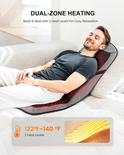 COMFIER Vibration Back Massager with Heat, 10-Motor Massage Seat Cushion for Chair, Graphene Heated Massage Chair Pad for Back, Lumbar & Thighs, 5 Modes, 3 Intensities, Home Office Recliner Gift