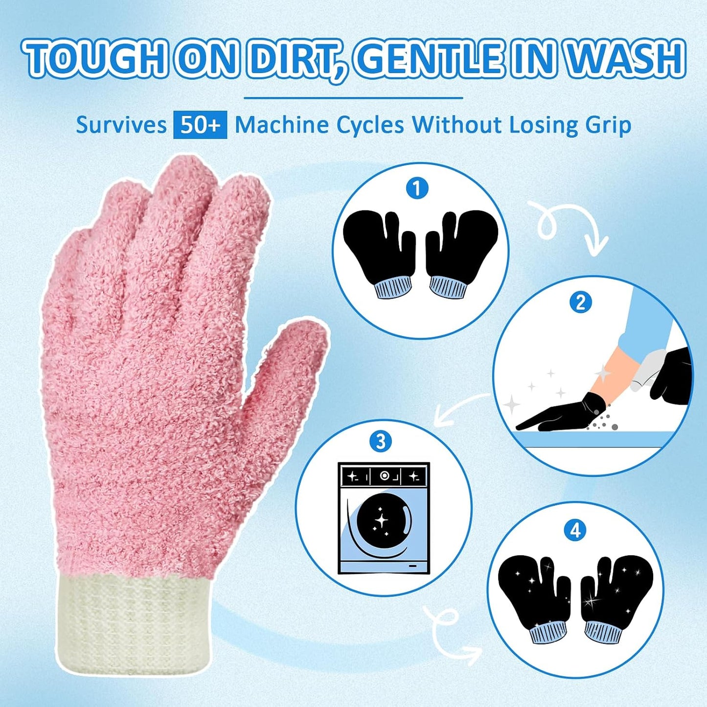 MIG4U Microfiber Dusting Gloves House Cleaning Glove for Blinds, Windows, Shutters, Furniture, and Car, Reusable Lint-Free Blue 1 Pair S/M