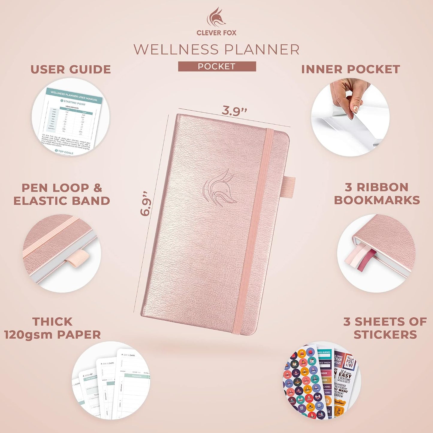 Clever Fox Wellness Planner & Food Journal for Weight Loss, A5 Orange | 5.8"x8.3" nutrition & exercise tracker for women tracking meals, diet & symptom diary, calorie counter notebook, stickers