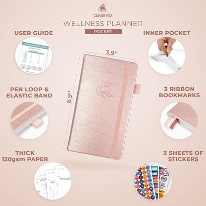 Clever Fox Wellness Planner & Food Journal for Weight Loss, A5 Orange | 5.8"x8.3" nutrition & exercise tracker for women tracking meals, diet & symptom diary, calorie counter notebook, stickers