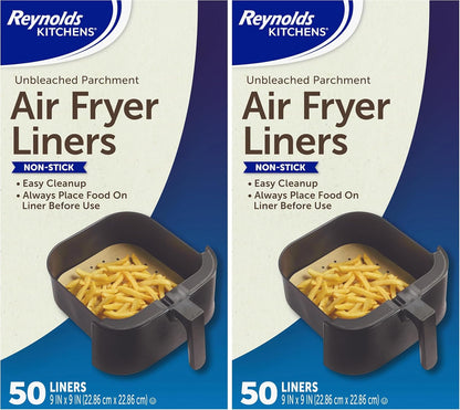 Reynolds Kitchens Air Fryer Liners Disposable, Unbleached Parchment Paper Sheets