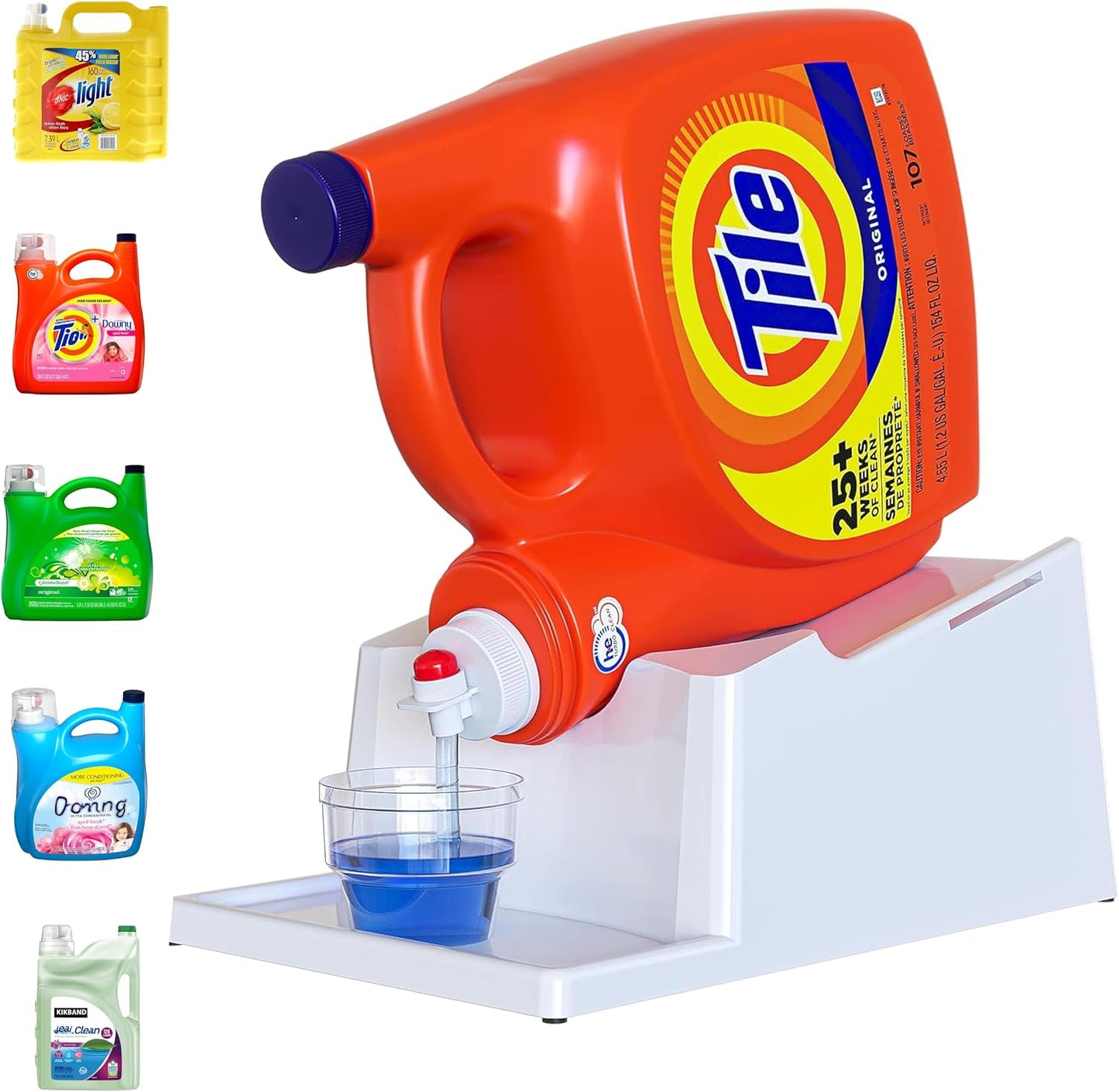 TidyFriend No-Spill Liquid Laundry Detergent Dispenser Holder, Laundry Soap Dispenser Holder with Drip Tray for Laundry Room Organization, Angled Downward Slope for Easy Pouring (No Strap, Ivory)