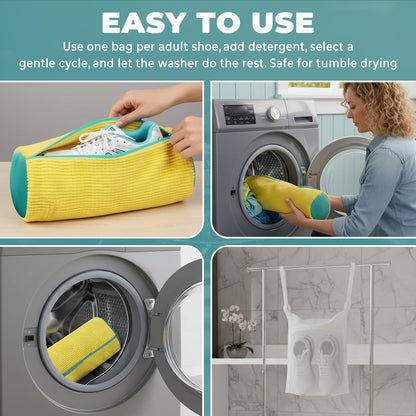 Shoe Washing Machine Bag 3PCS – Laundry Shoes Bag for Washer & Dryer | Reusable Shoe Cleaning Bag, 360° Deep Microfiber Clean,Self-Locking Zipper