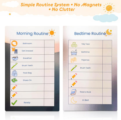 Dry Erase Morning & Bedtime Routine Chart for Kids – 2 Large 11x17in Laminated Chart Set - Simple Routine System, No Magnets or Pieces, Calm, Clutter-Free Daily Routine System