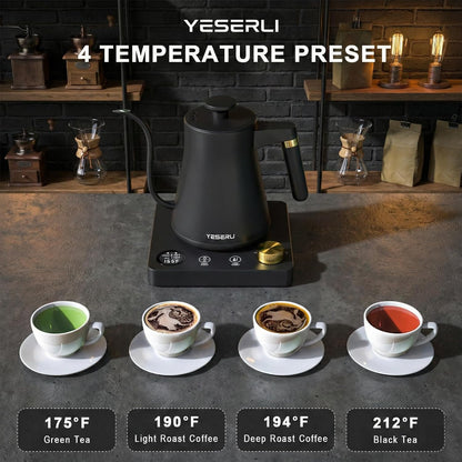 1.0L Gooseneck Electric Kettle with ±1℉ Temperature(104-212F) Control | Expert Brew Pour-Over Coffee & Tea,4 Temp Preset,12H Keep Warm,304 Stainless Steel Interior, 1200W Fast Boiling, Matte Black
