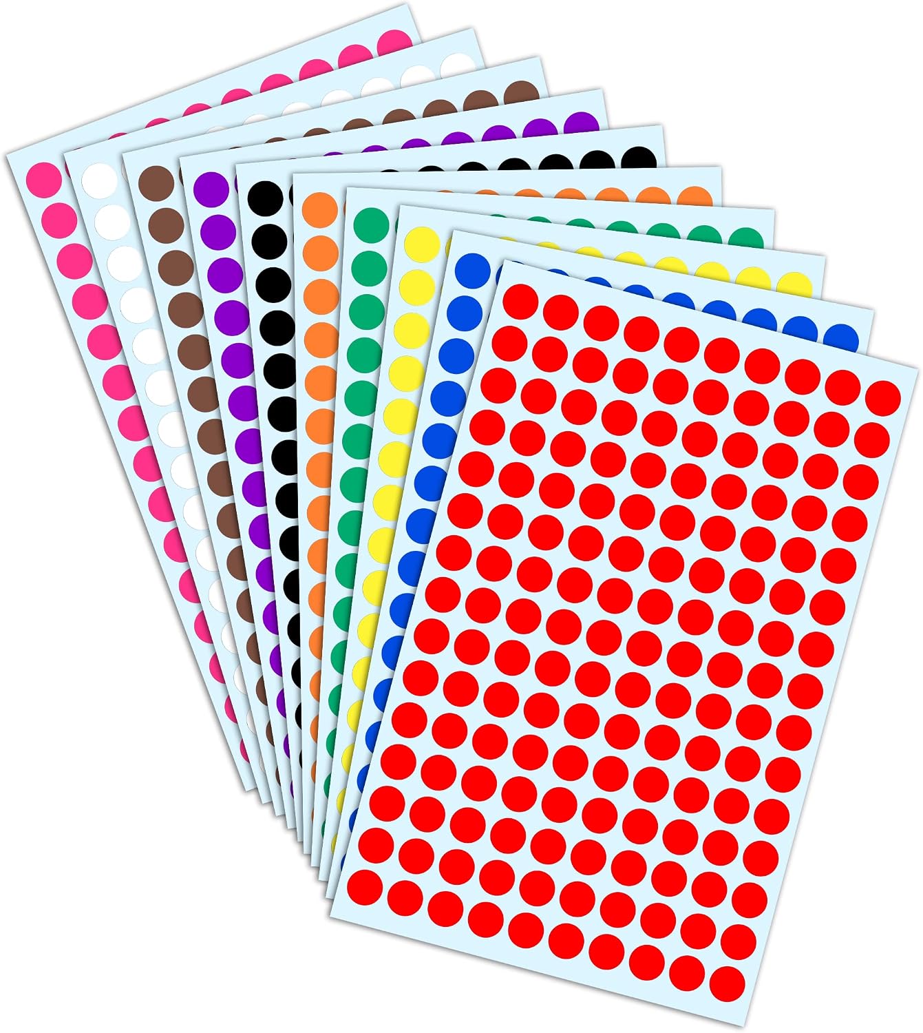 3000 Pieces, Small Colored Dot Round Stickers Labels - 10 Colors, 0.375"
