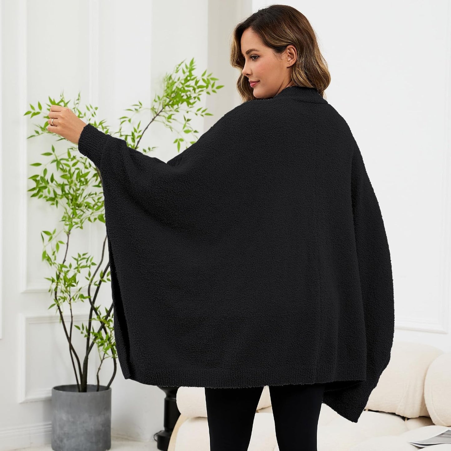 Wearable Blanket Sherpa Poncho Unique Office Work Warm Cozy Shawl TV Throw Blankets, Plush Cape Wrap for Adults