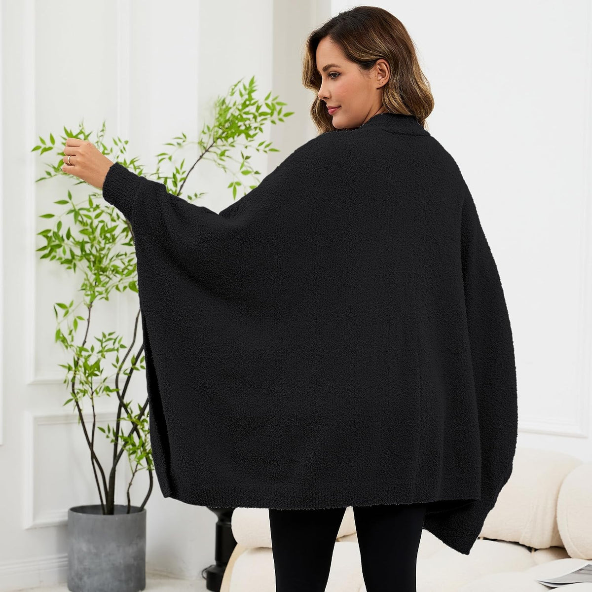 Wearable Blanket Sherpa Poncho Unique Office Work Warm Cozy Shawl TV Throw Blankets, Plush Cape Wrap for Adults