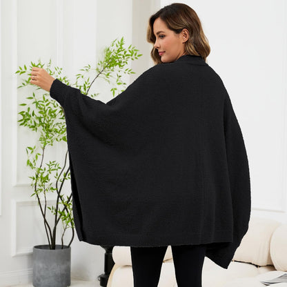 Wearable Blanket Sherpa Poncho Unique Office Work Warm Cozy Shawl TV Throw Blankets, Plush Cape Wrap for Adults