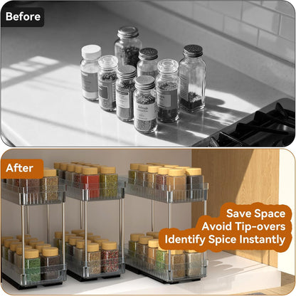 Pull Out Spice Rack Organizer for Cabinet, 3 Packs Slide Out Spice Racks Organizer, Spice Cabinet Organizers, Cabinet Size Need:12'' Highx11'' Deepx5'' Wide,Each Tier Hold 10 Spice Jar - 2 Tier, Black
