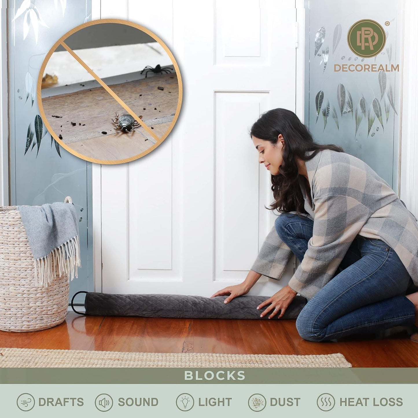 Under Door Draft Stopper and Blocker, Draft Guard for Doors and Windows, Decorative Fabric Cylinder Blocker Provides Weighted Door Insulation by DECOREALM (Beige, 36 Inches)